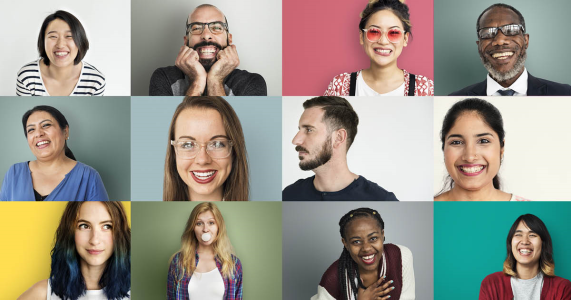 Group of people with different emotional reactions on their faces